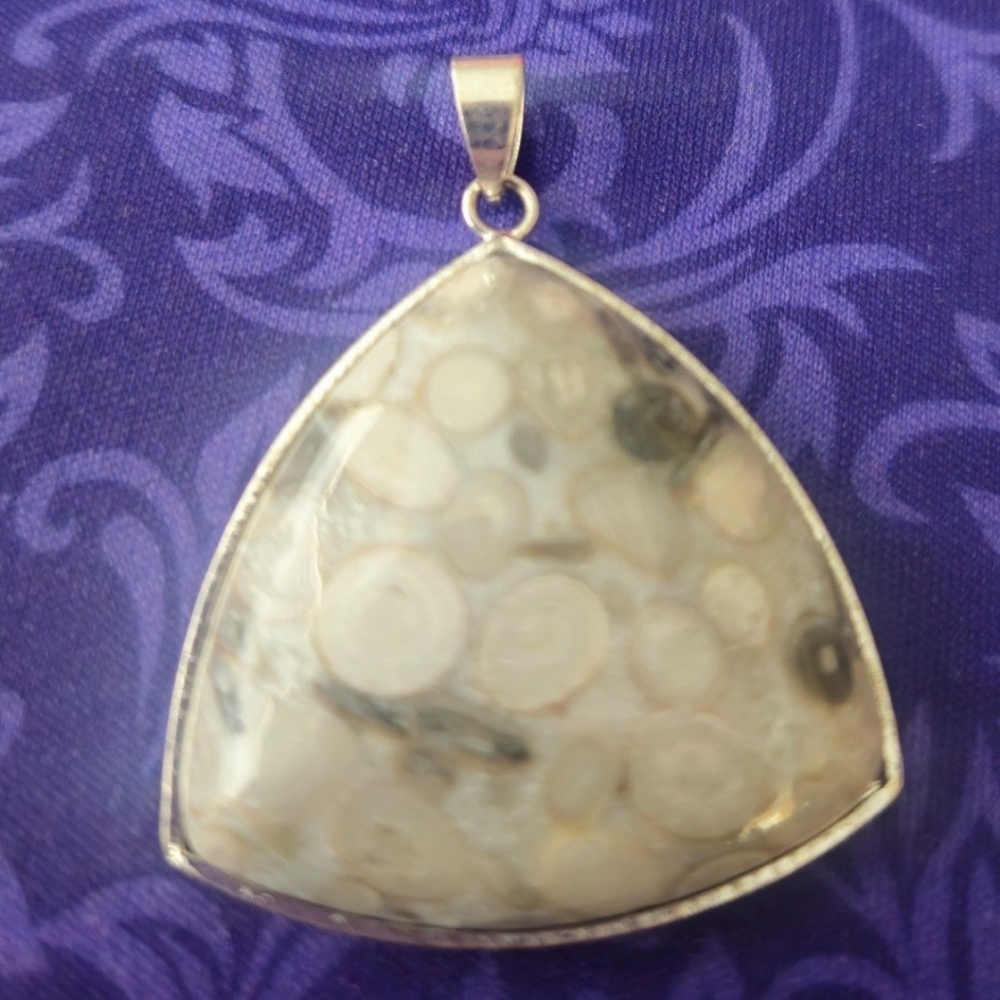Sterling Silver Ocean Jasper Triangular Pendant 2" - image 4